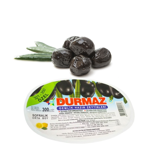Durmaz Salamura Buruşuk Siyah Sofralık Yağlı Zeytin 300 Gr