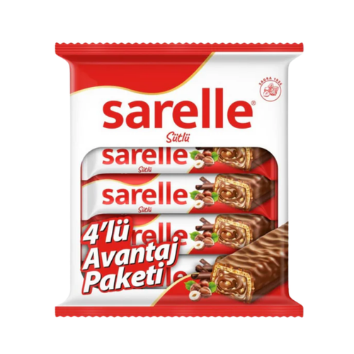 Sarelle Çikolata Dolgulu Sütlü-Fındıklı Gofret 4x33 Gr
