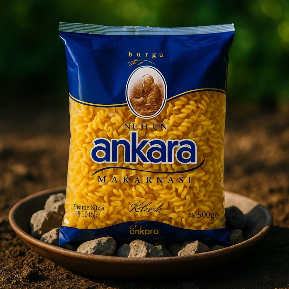 Nazlikoy Ankara Burgu Makarna 500g, kuru makarna paketi, geleneksel Türk makarna şekli ve kalite vurgusu