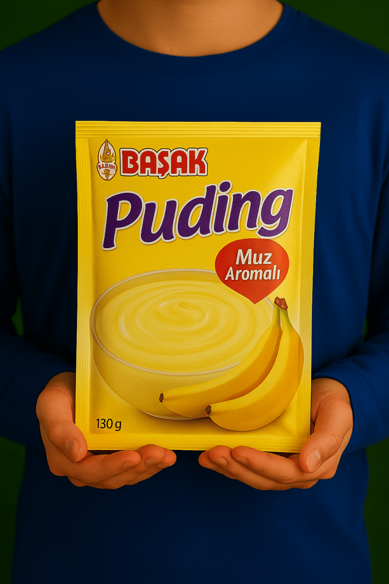 Nazlikoy Başak Puding Muzlu 130g, muz aromasıyla zenginleştirilmiş lezzetli gıda ürünü, kremsi ve yoğun muz tatlısı.