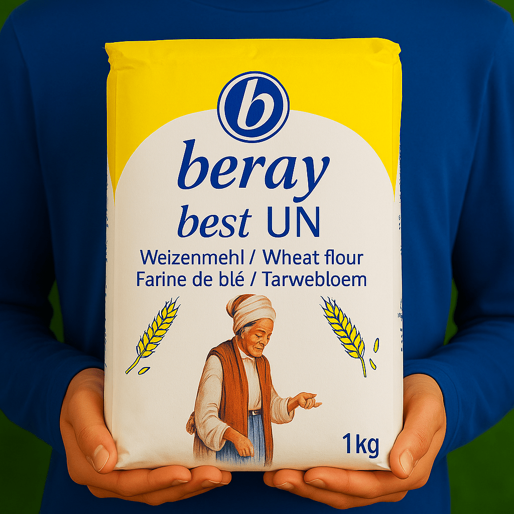 Nazlikoy markalı 1kg Beray Un, paket halinde gıda ürününün net ve kaliteli görünümü.