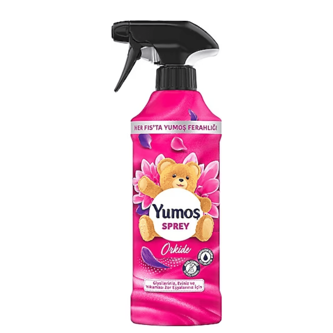 Nazlikoy Yumoş Orkide oda spreyi, 450ml, gıda ve oda kokusu, şişe üzerinde orkide deseniyle güzel görünüm