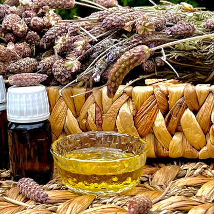 Nazlikoy Karabaş Otu Yağı 20 ml şişe, bitki yağı ve doğal karabaş otu görünümüyle açık renkli şişede.